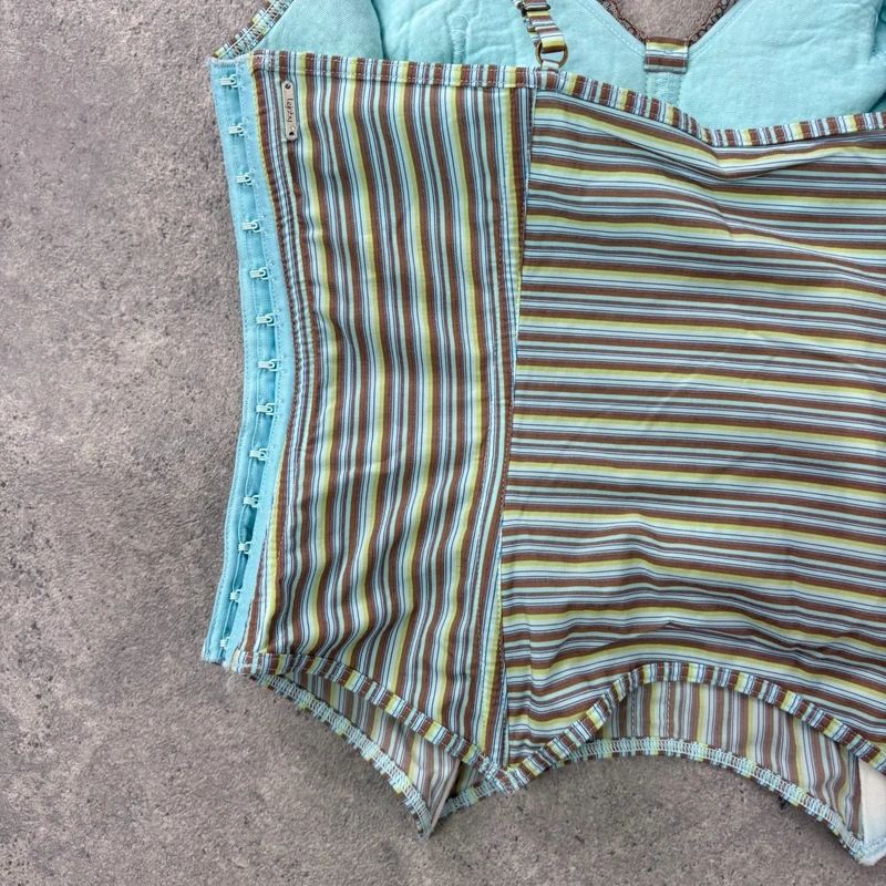 aqua blue fitted corset pinstripe fairy vest top