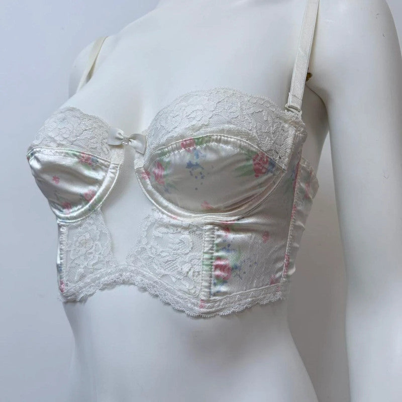 vintage lace satin floral bralet
