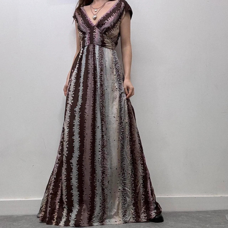 silk patterned floaty maxi dress