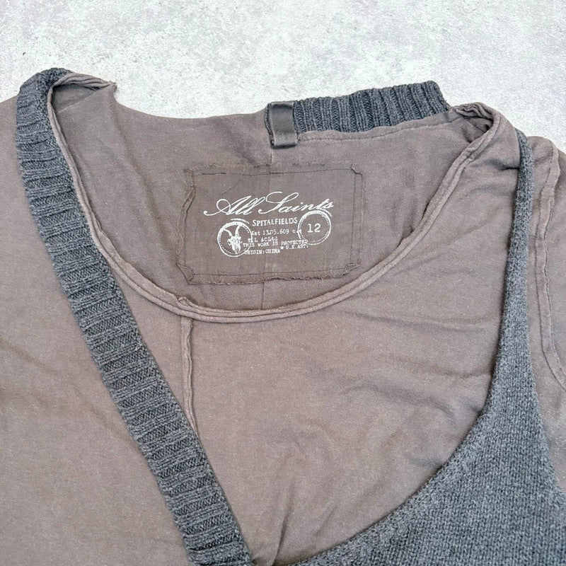 asymmetric ribbed patchwork allsaints top