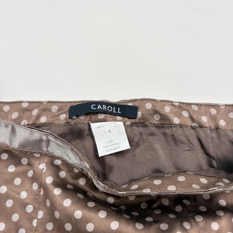 brown silk polka dot midi skirt