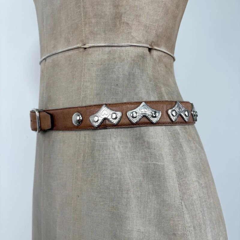 silver metal western leather belt