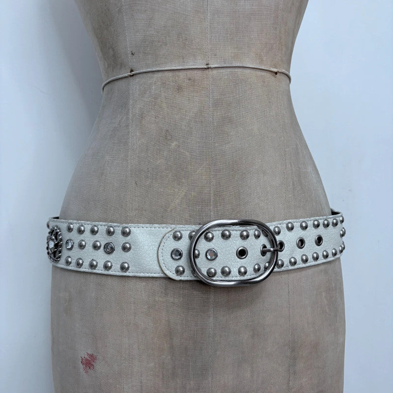 white leather studded belt