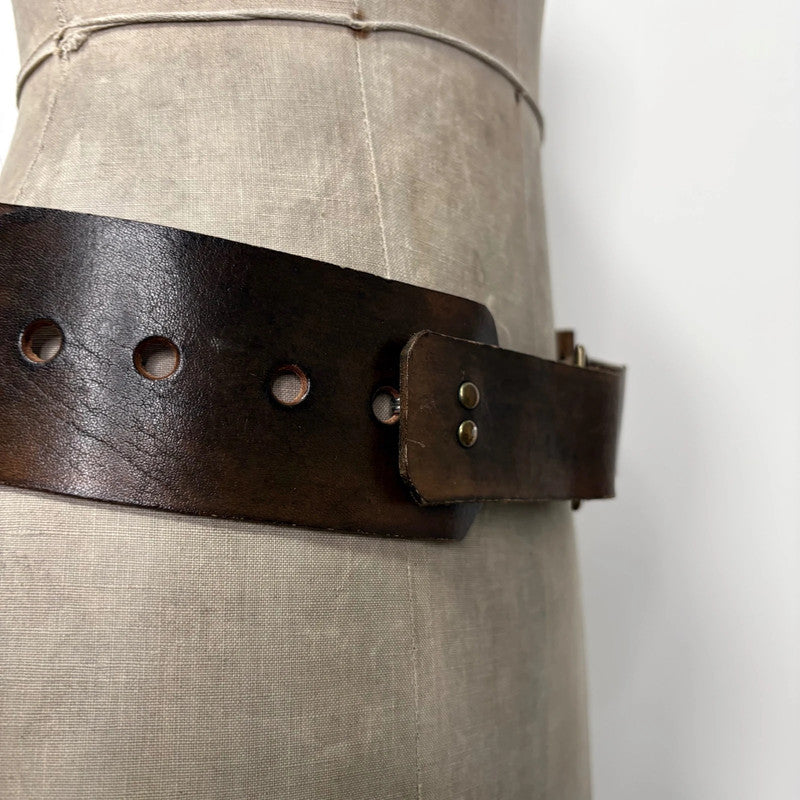 brown leather double link belt