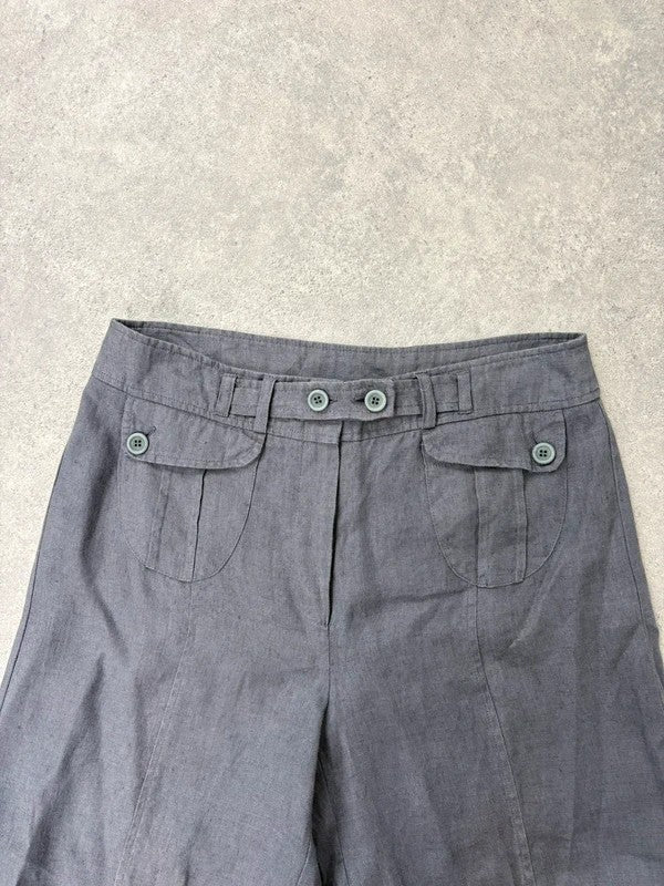 Navy linen puff leg drawstring bloomer trousers