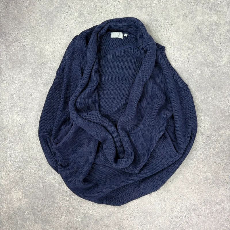Navy knitted slouchy draped neck vest sweater