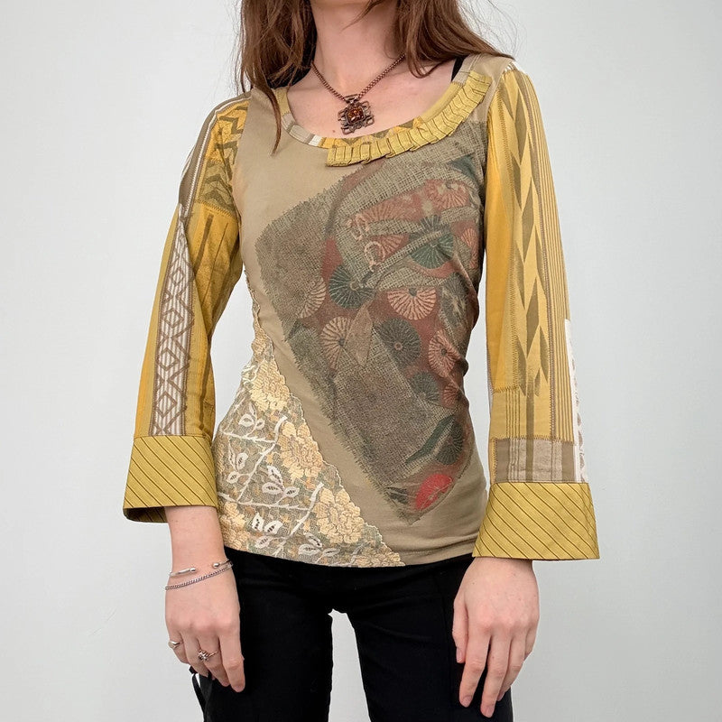 *Save the Queen* khaki lace patterned top