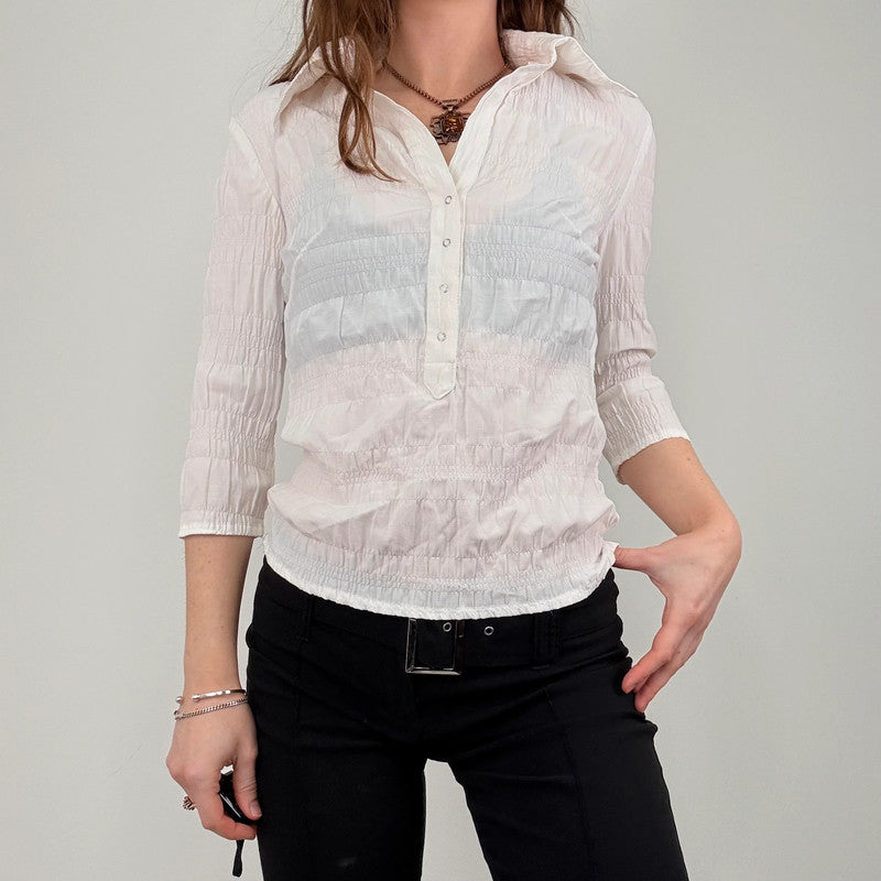 gathered cinched white cotton shirt