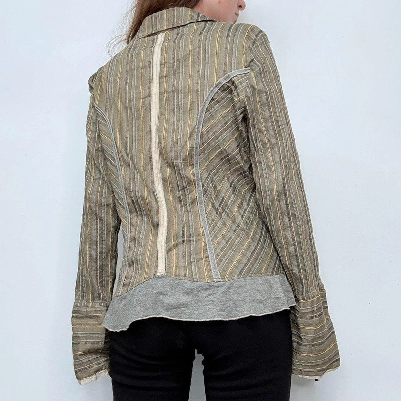 khaki pinstriped flared fairy shirt