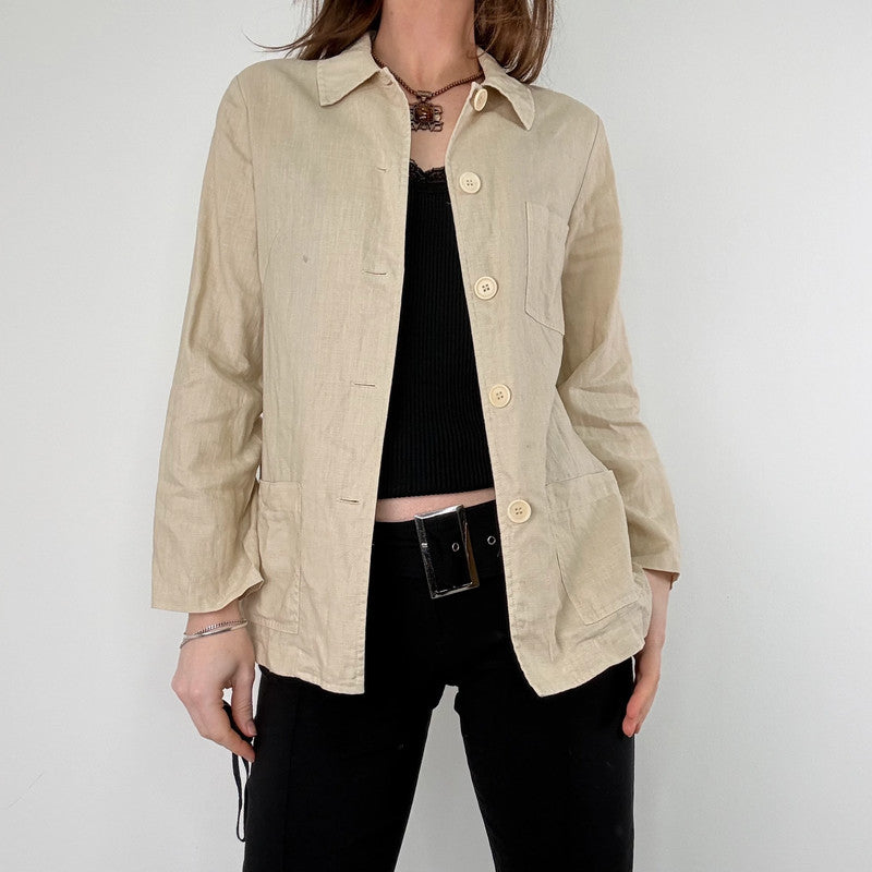 tan linen button chore jacket