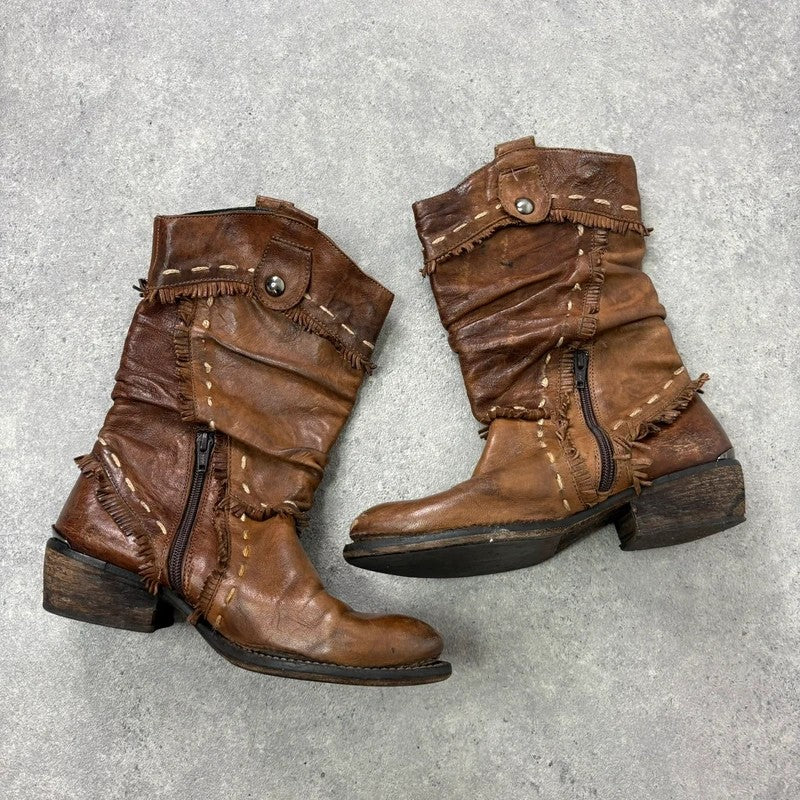 Brown leather slouchy western boots