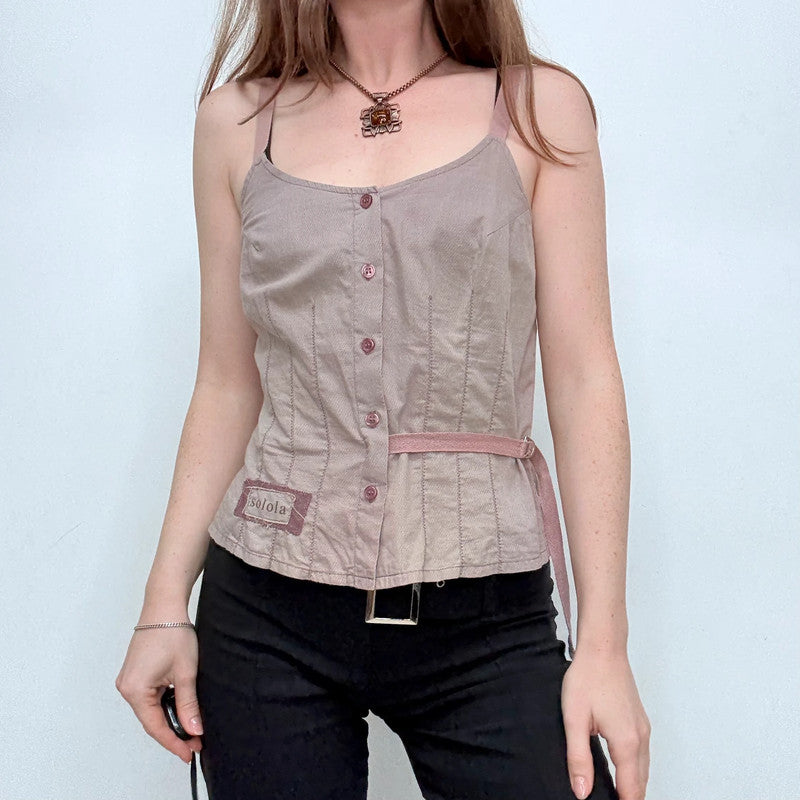beige utility button vest