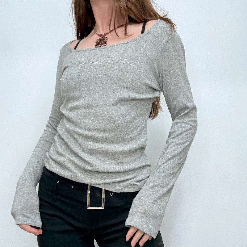 grey slouchy slash neck long sleeve t-shirt
