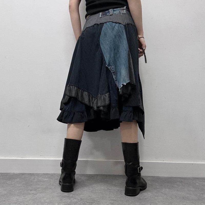 patchwork grunge fairy pinstripe midi skirt