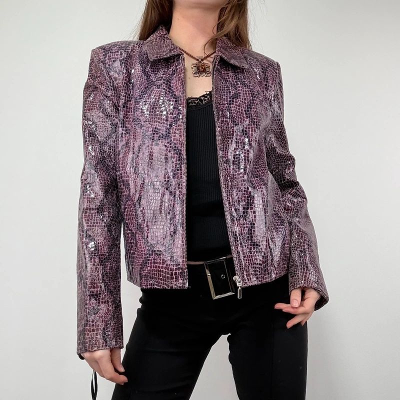 boxy Snakeskin Leather Jacket