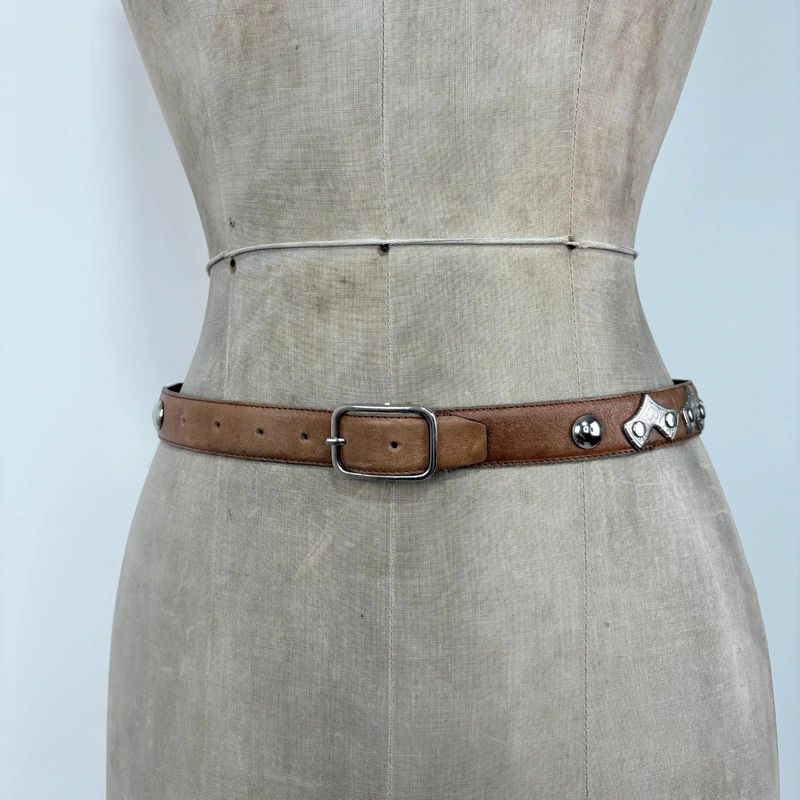 silver metal western leather belt