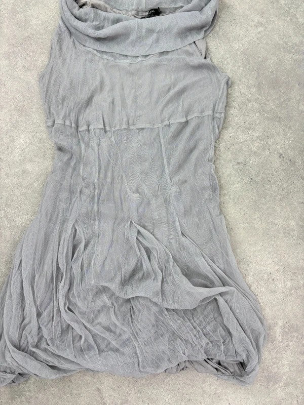 grey gathered slouchy puff midi dress