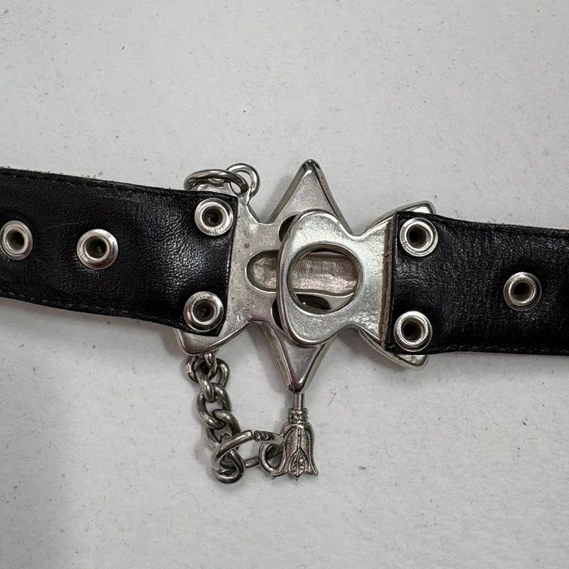 silver metal western leather belt