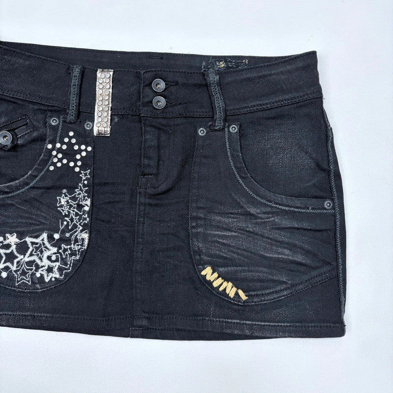 black studded grunge denim mini skirt