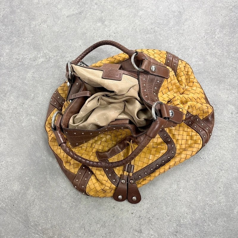 Woven leather brown Karen millen studded handbag