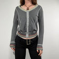 grey cropped knit pinstripe cardigan