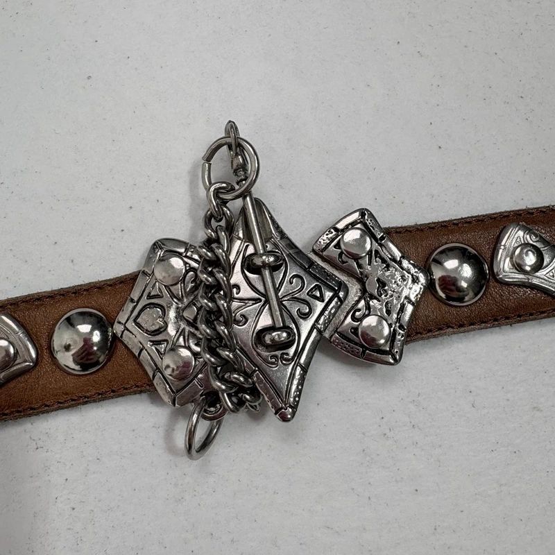 silver metal western leather belt