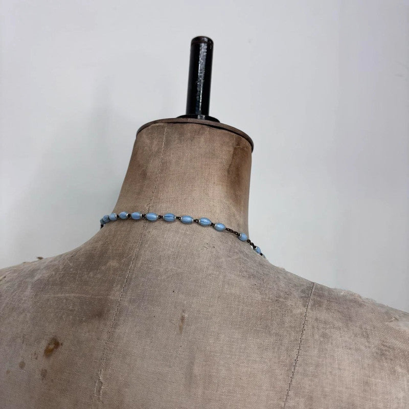 blue long rosary necklace