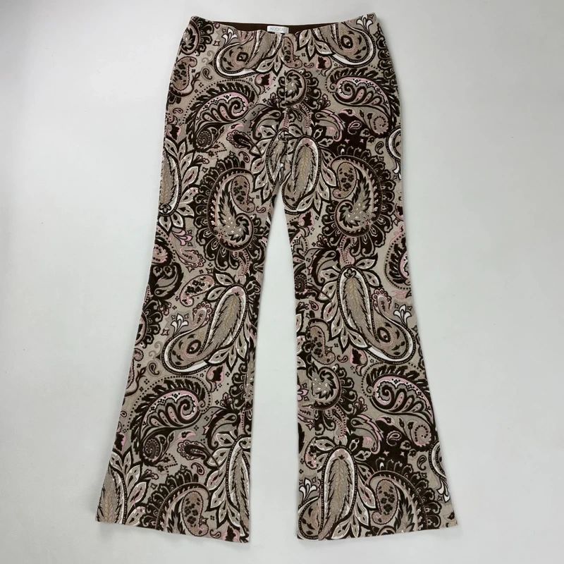 brown paisley flared trousers