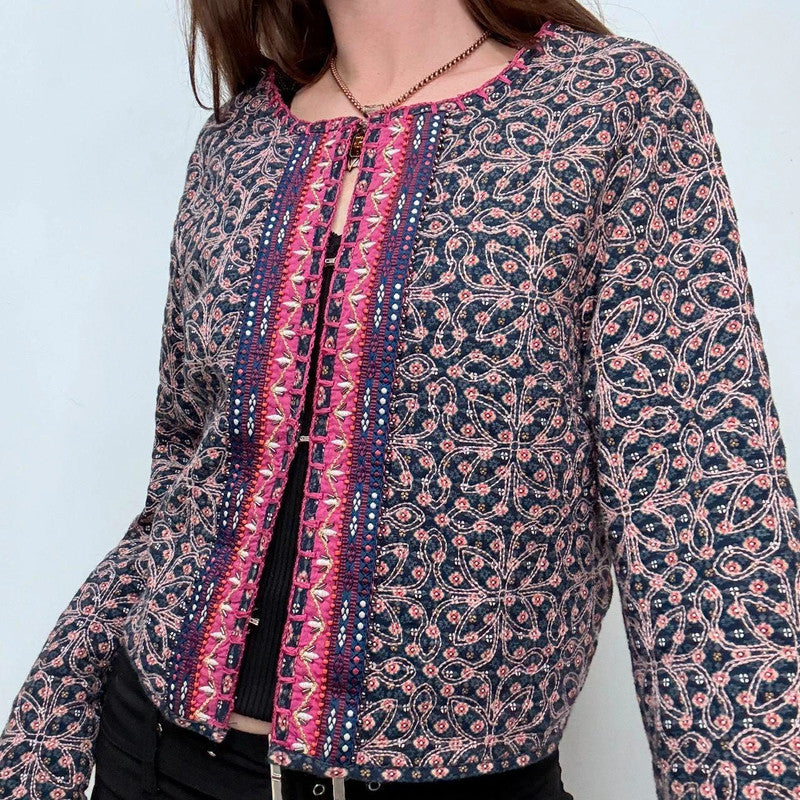 quilted floral padded cropped jacket