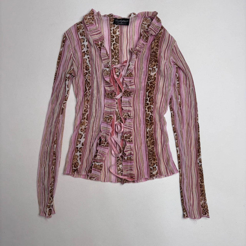 pinstripe sheer bow y2k shirt