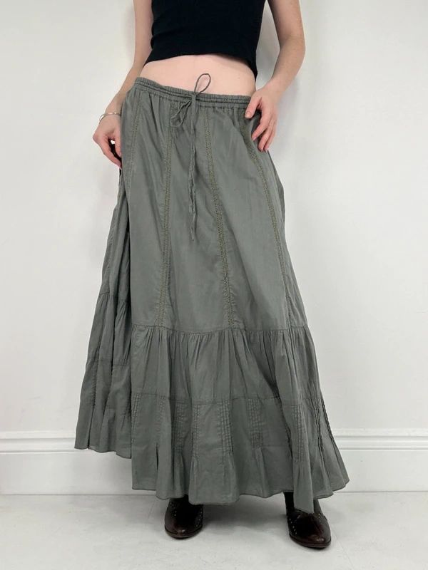 Monsoon khaki cotton flared maxi skirt