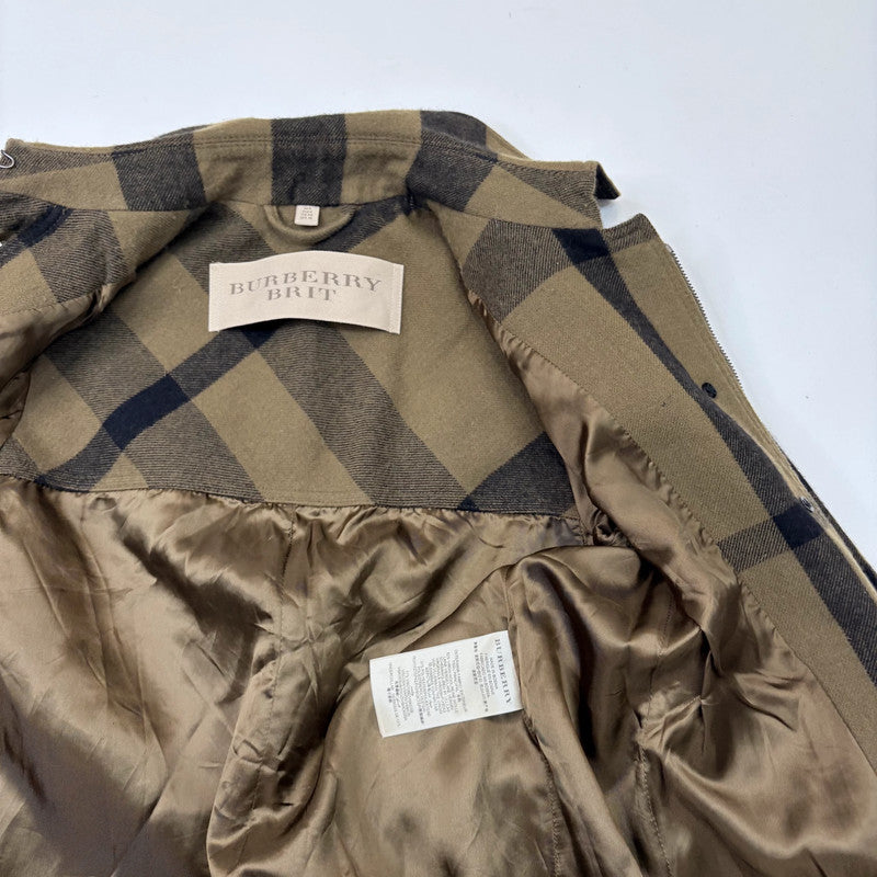khaki Burberry tartan wool peacoat jacket