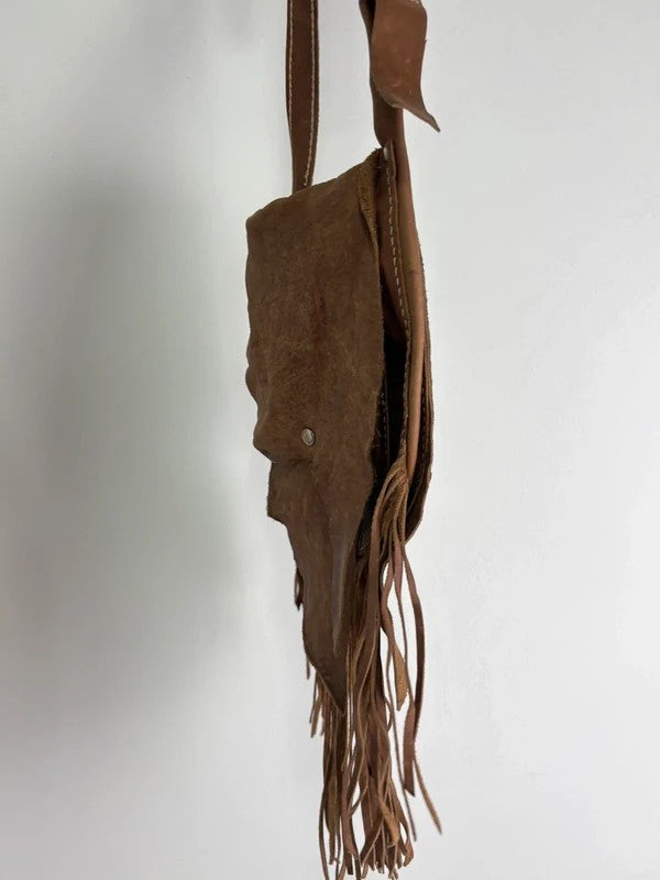 Vintage tan boho fringe satchel suede bag