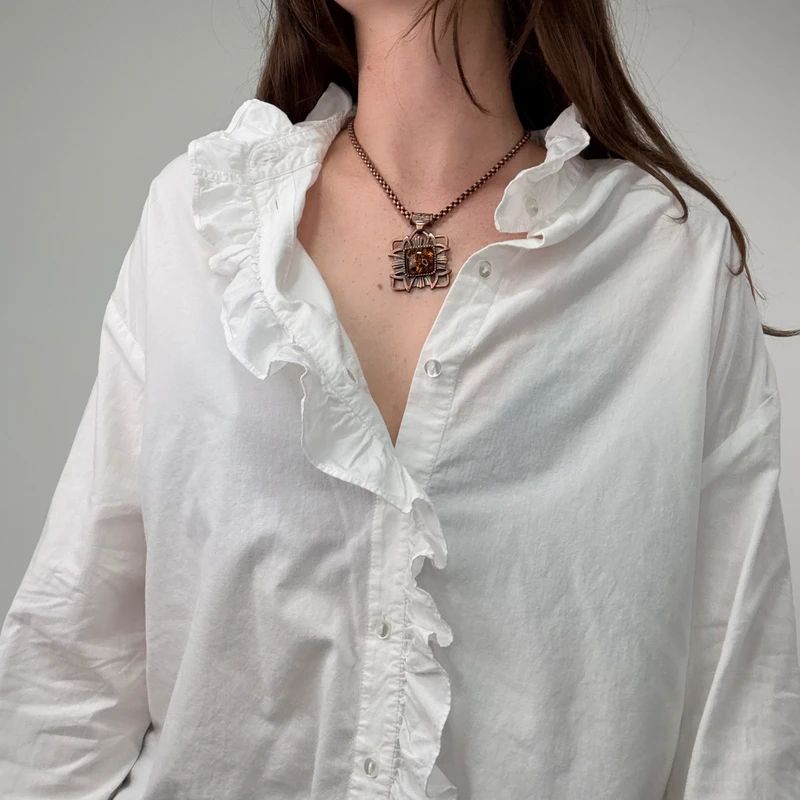 Edwardian white cotton Ruffle Coquette Shirt