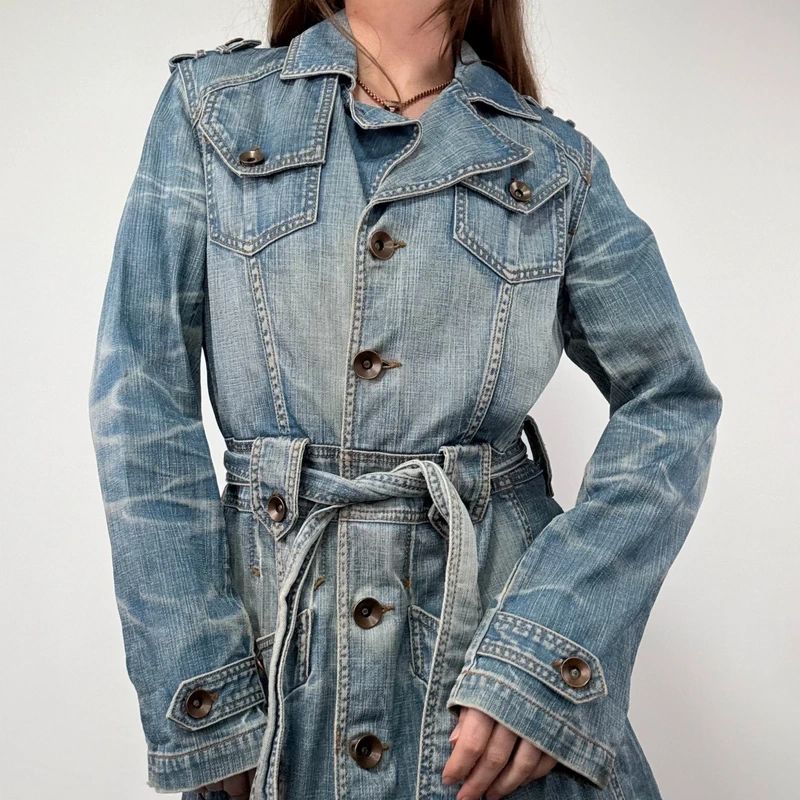 Distressed Denim Trench coat