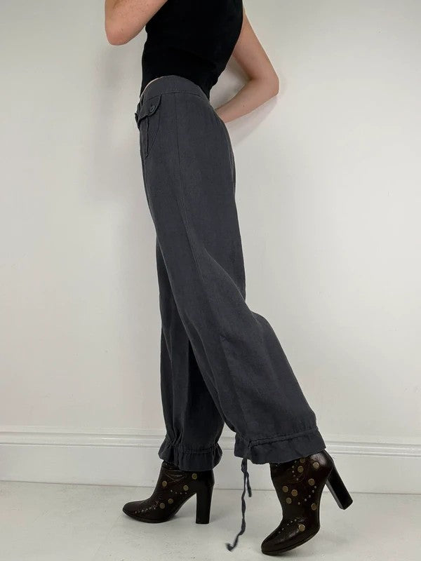 Navy linen puff leg drawstring bloomer trousers