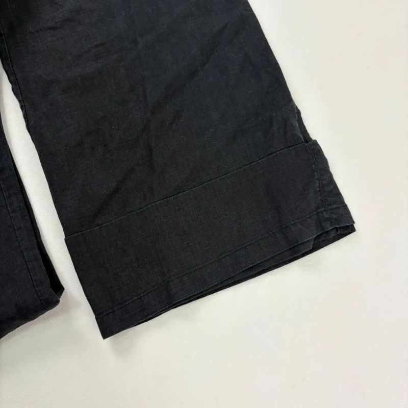 Black linen flared minimalist trousers