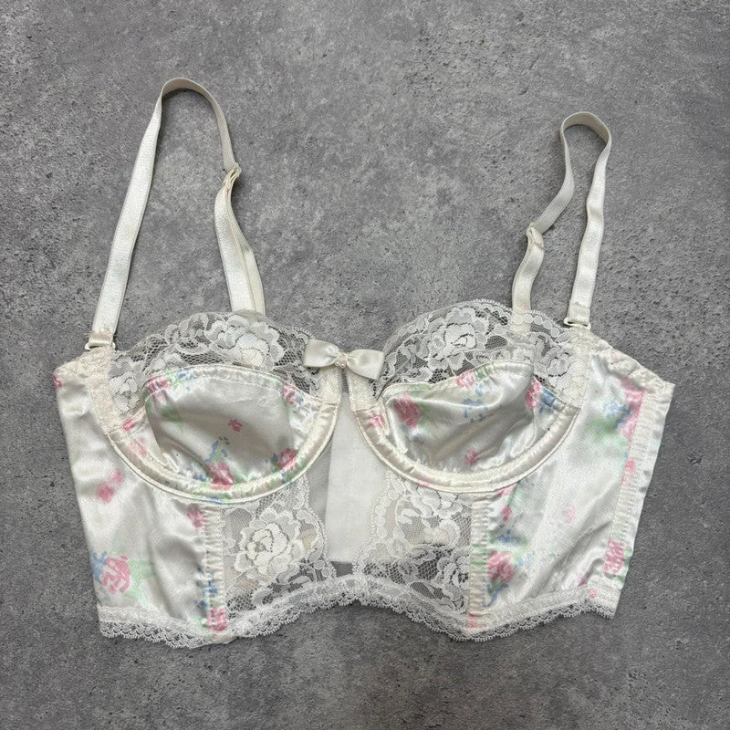 vintage lace satin floral bralet