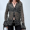 sheer polkadot lace ruffle shirt