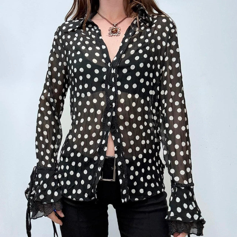 sheer polkadot lace ruffle shirt
