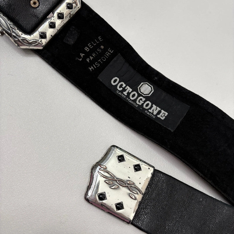 thick black leather buckle belt