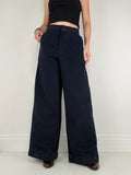 navy ultra wide leg lace hem trousers