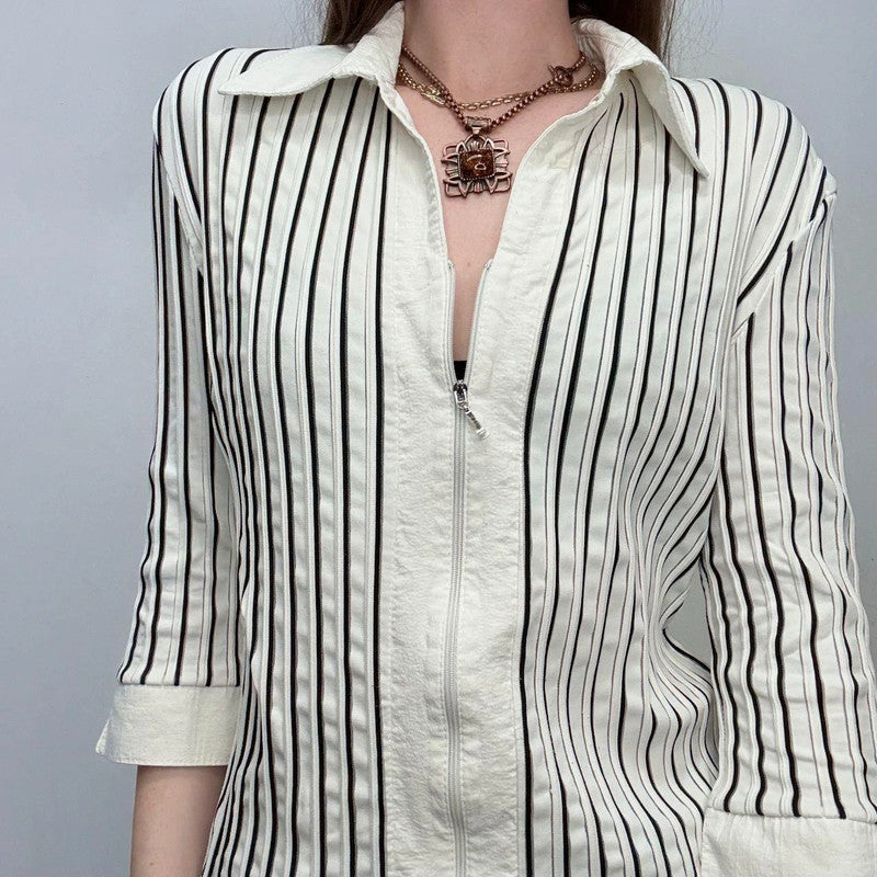 fitted pinstripe zip shirt
