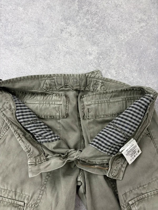 Low rise khaki flared cargo utility trousers