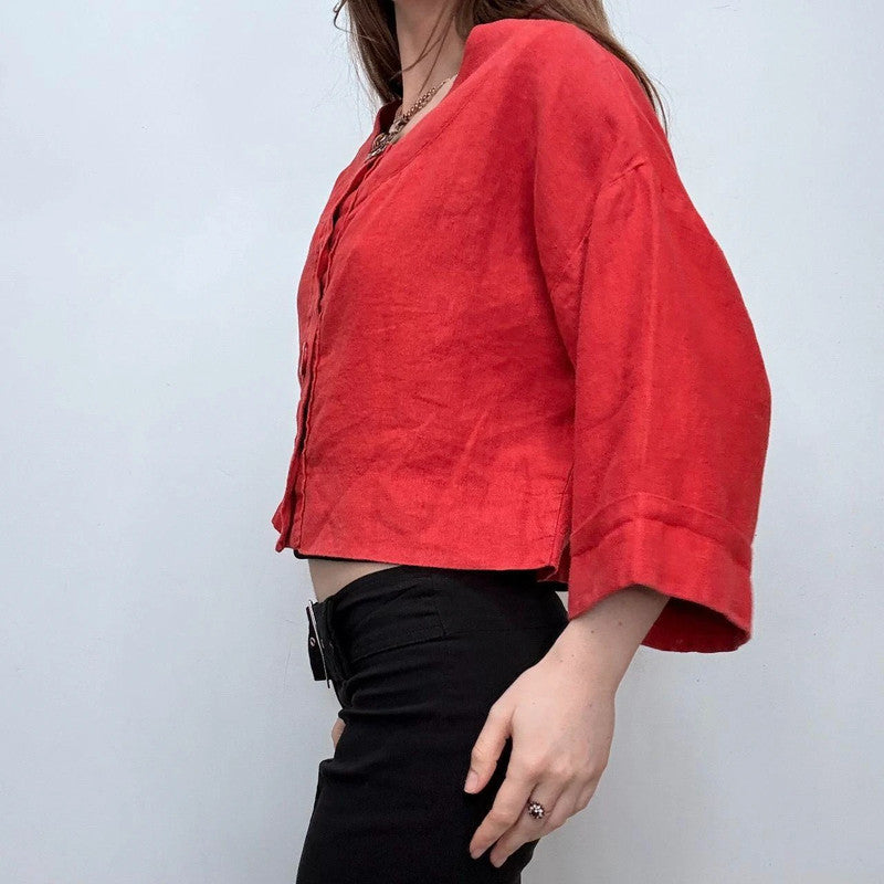 red slouchy oversized linen shirt