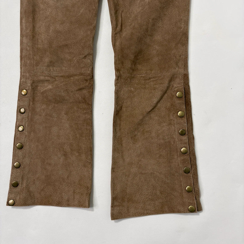 tan suede leather flared 70s trousers