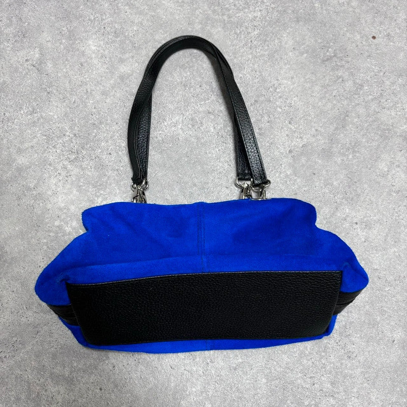 blue suede shoulder bag