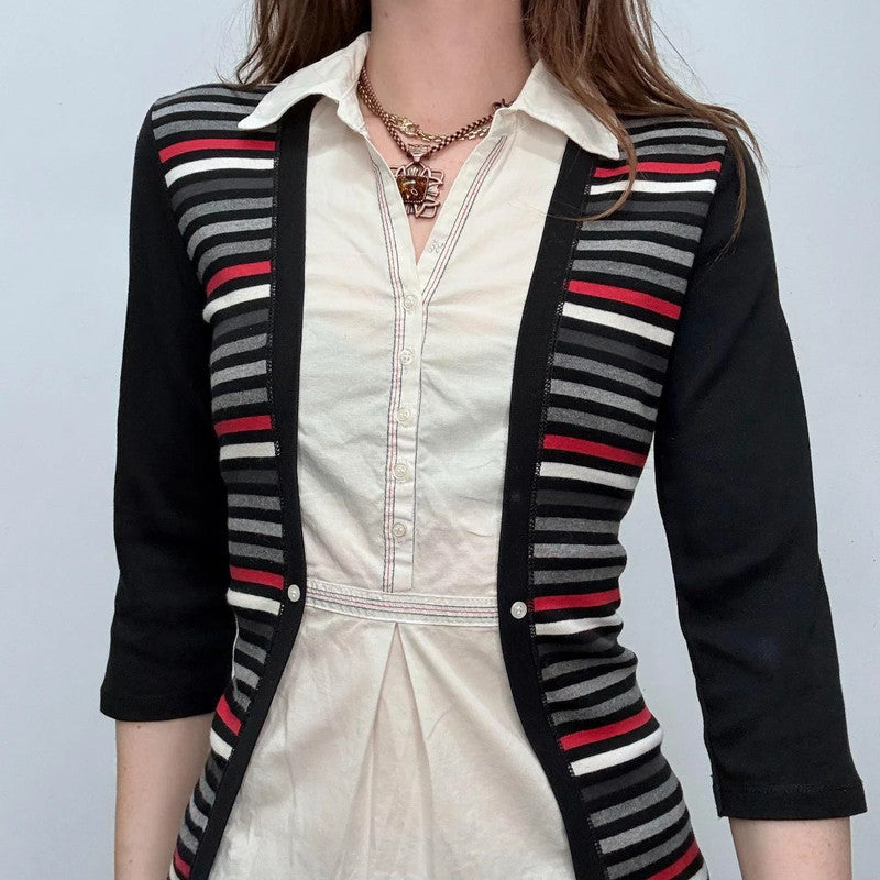 fitted striped flare shirt