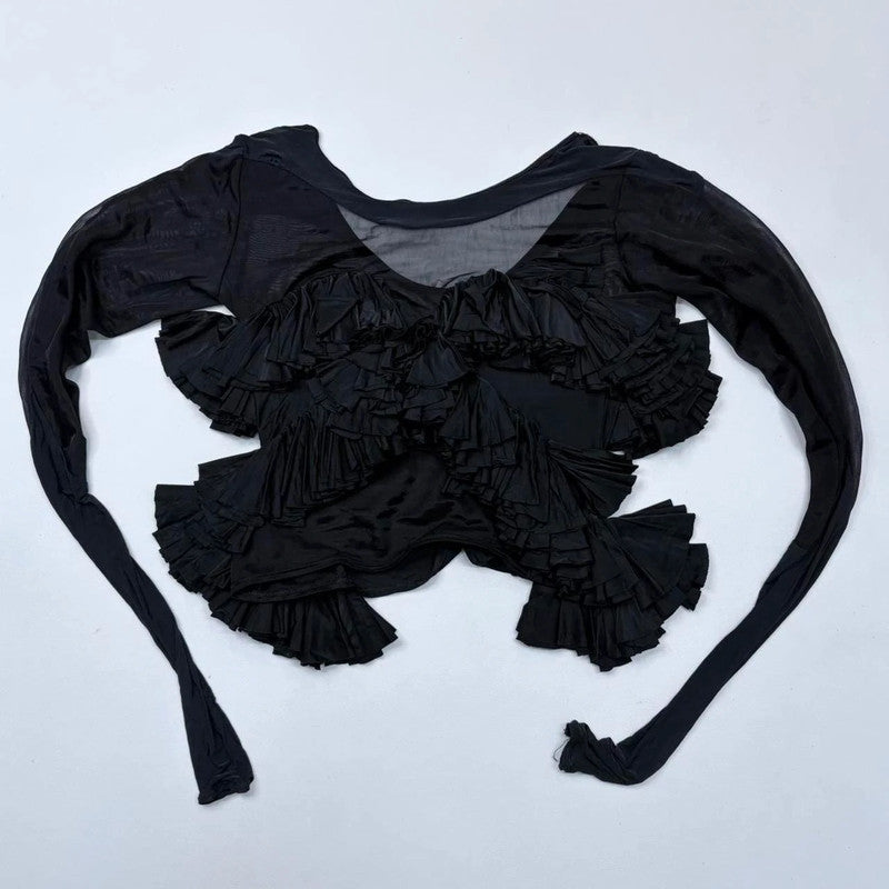 black layered ruffle flare shirt