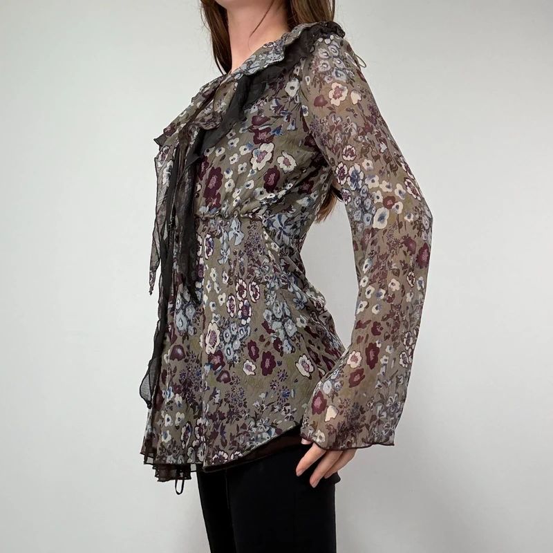 Sheer Khaki Ruffle Fairy Blouse